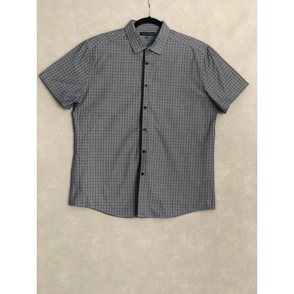 Vince Camuto Button-Up Shirt Men's Large Short Sleeve  Blue